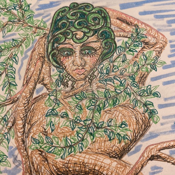 Unframed Original Art Drawing Illustration Twisted Tree Lady - Picture 3 of 4